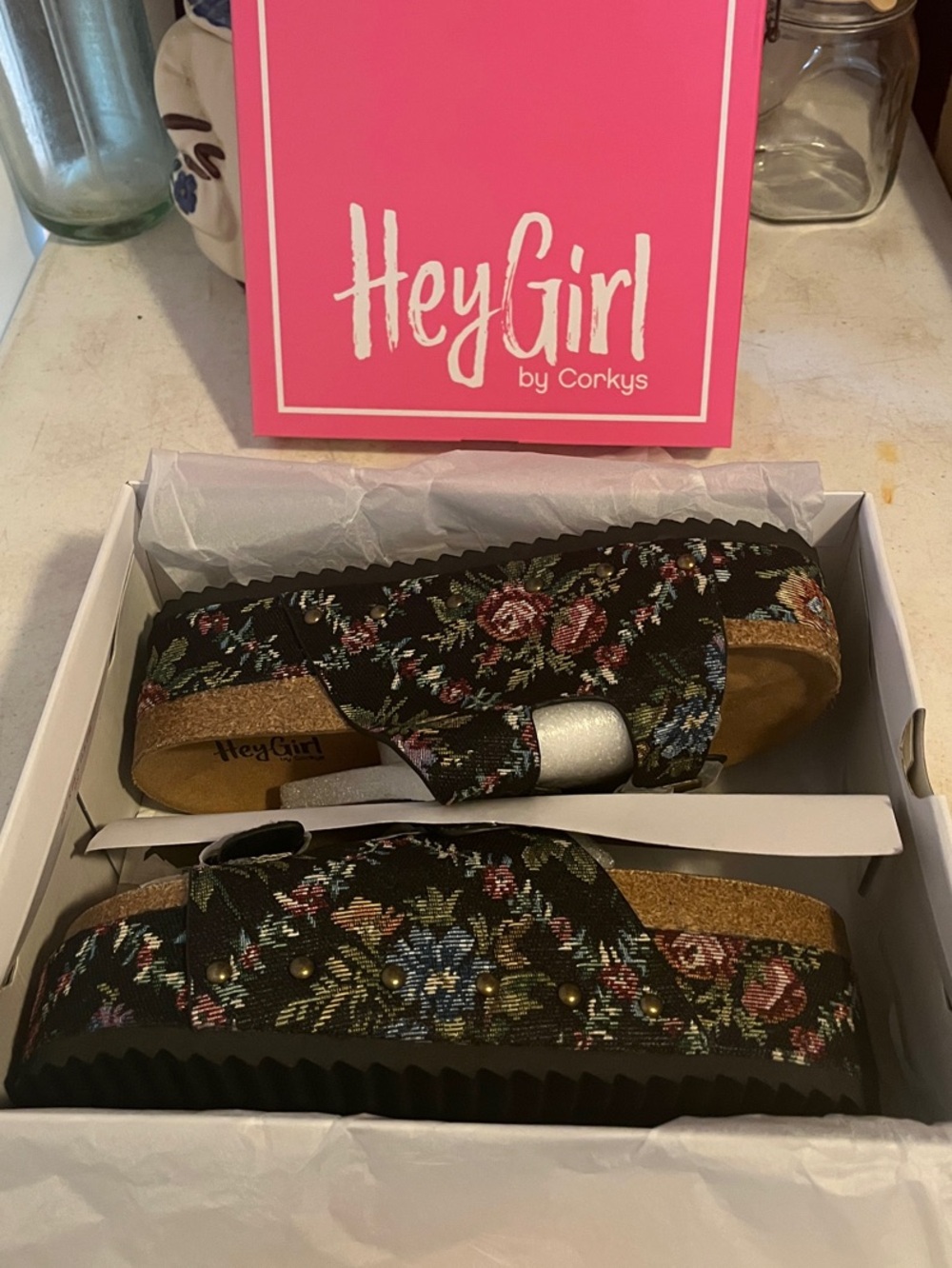 Corkys HeyGirl Floral Black Platform Sandals. Multiple sizes all new!
